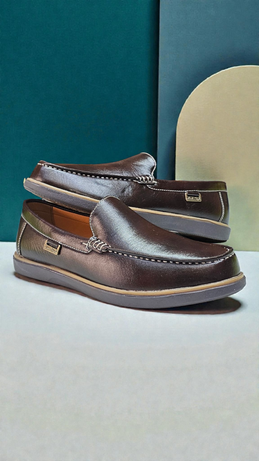 Brown cream casual loafers