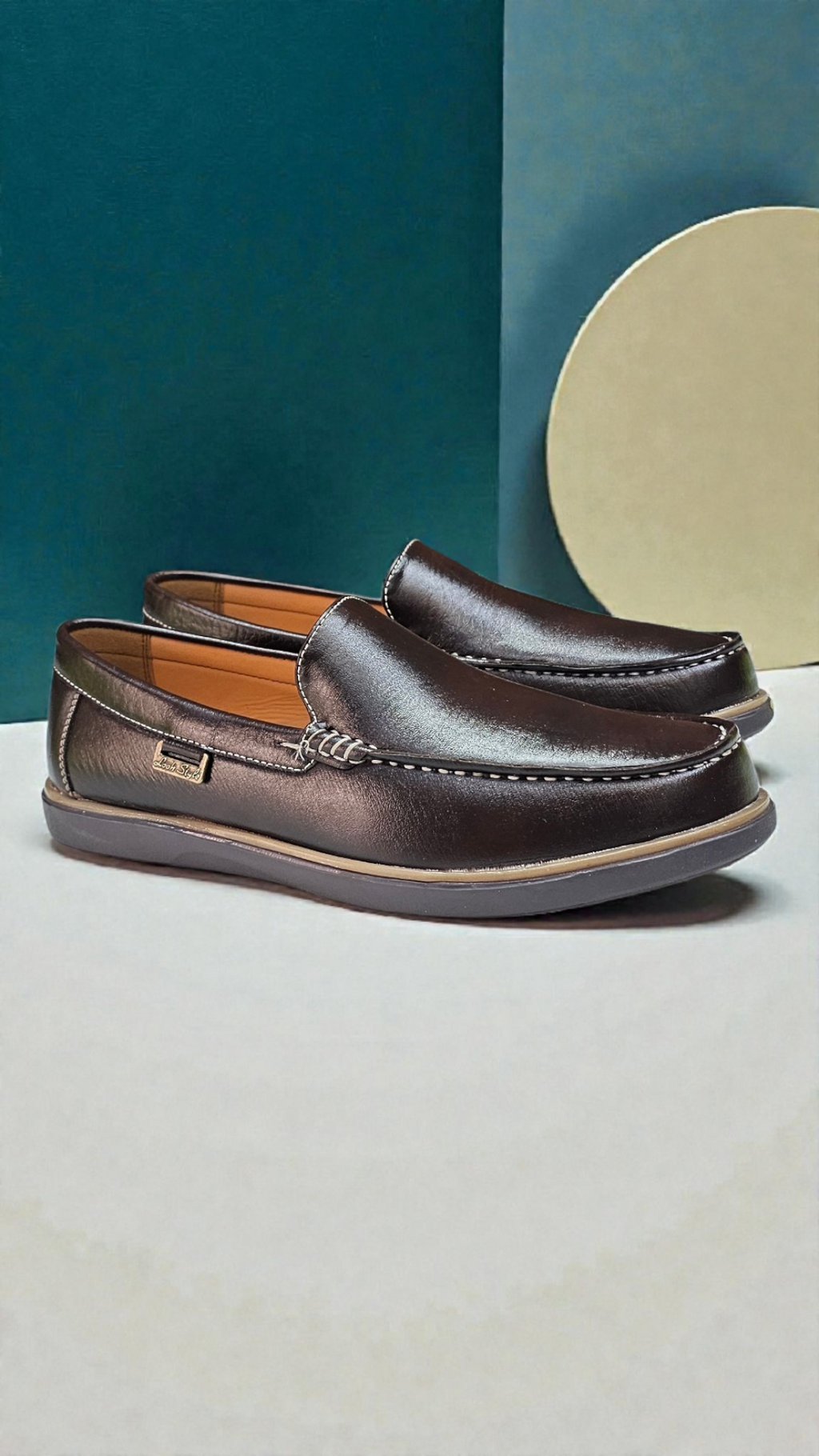 Brown cream casual loafers