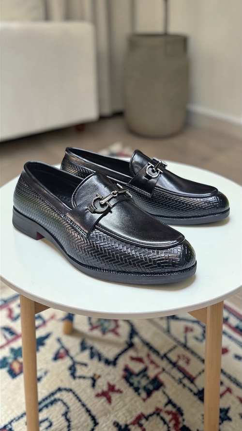 Black side croc loafers