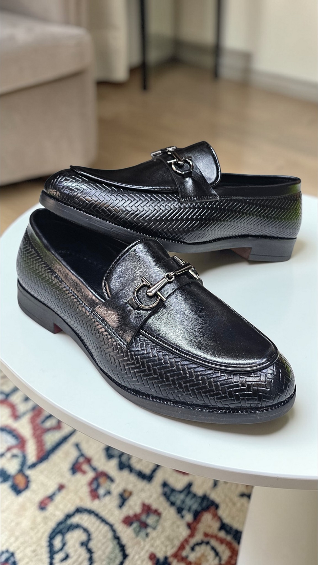Black side croc loafers