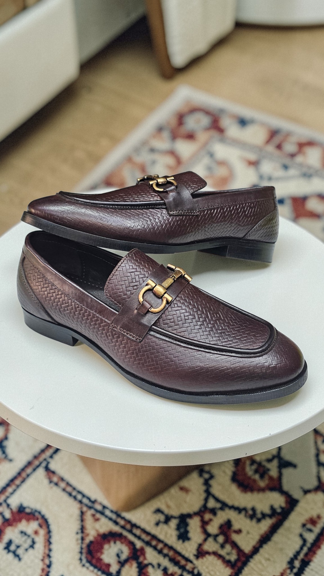 Brown croc horse bit loafers