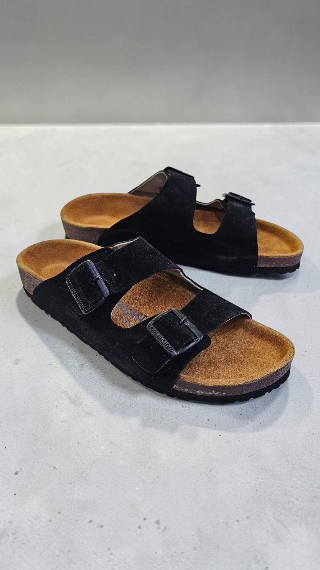 Birken 2 buckle Suede leather (Black)