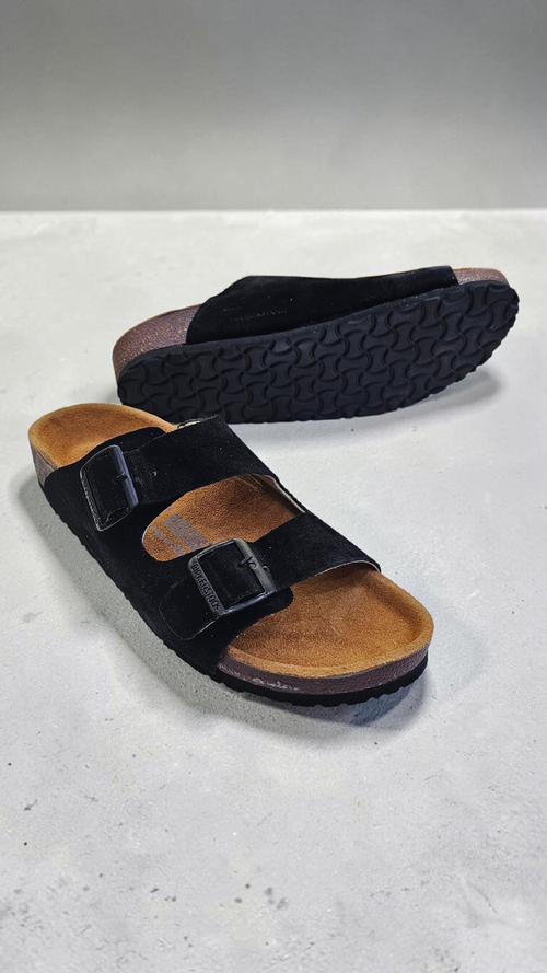 Birken 2 buckle Suede leather (Black)