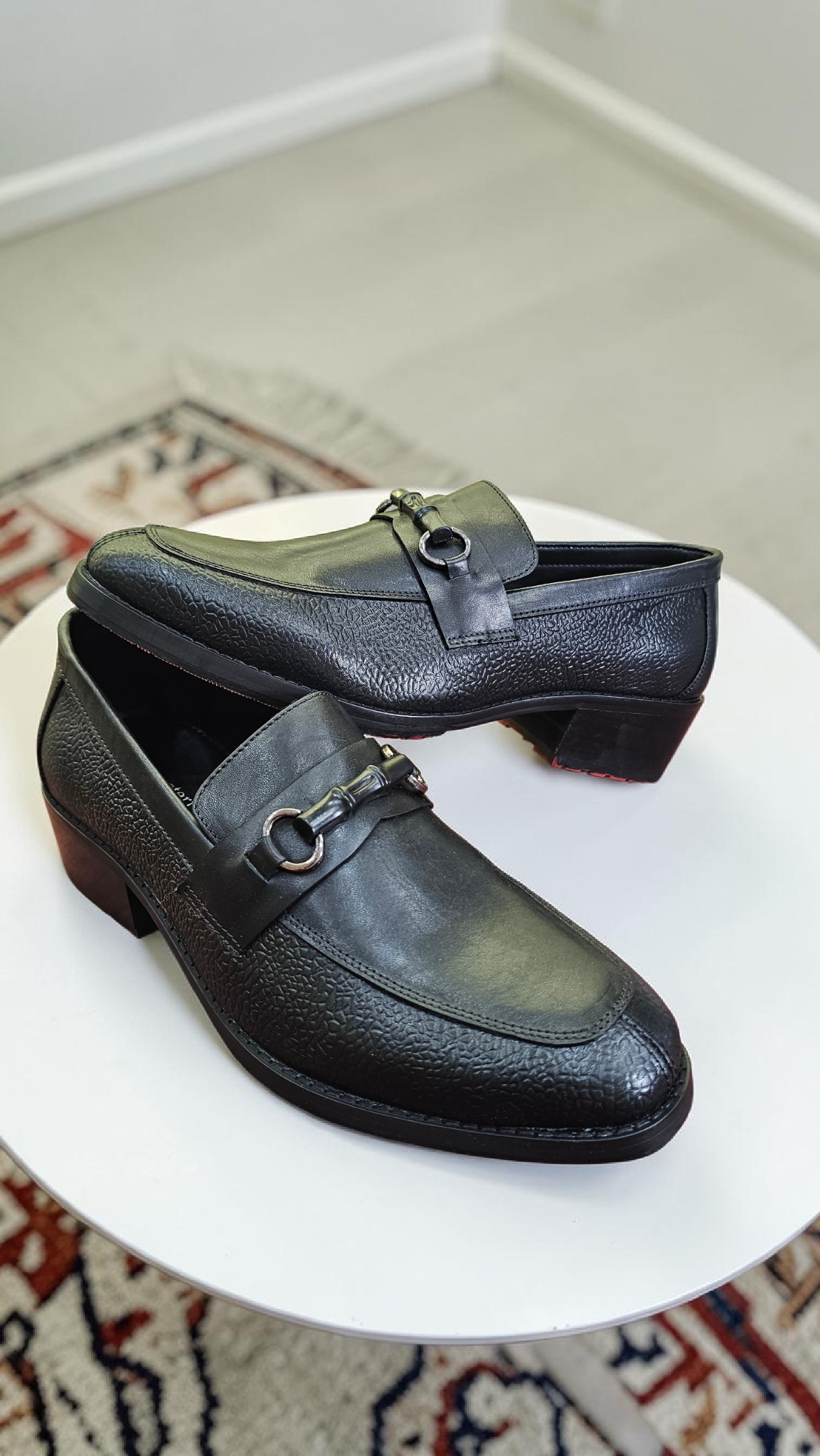 Black Cuban heel loafers (Red sole)
