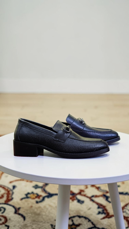 Black Cuban heel loafers (Red sole)