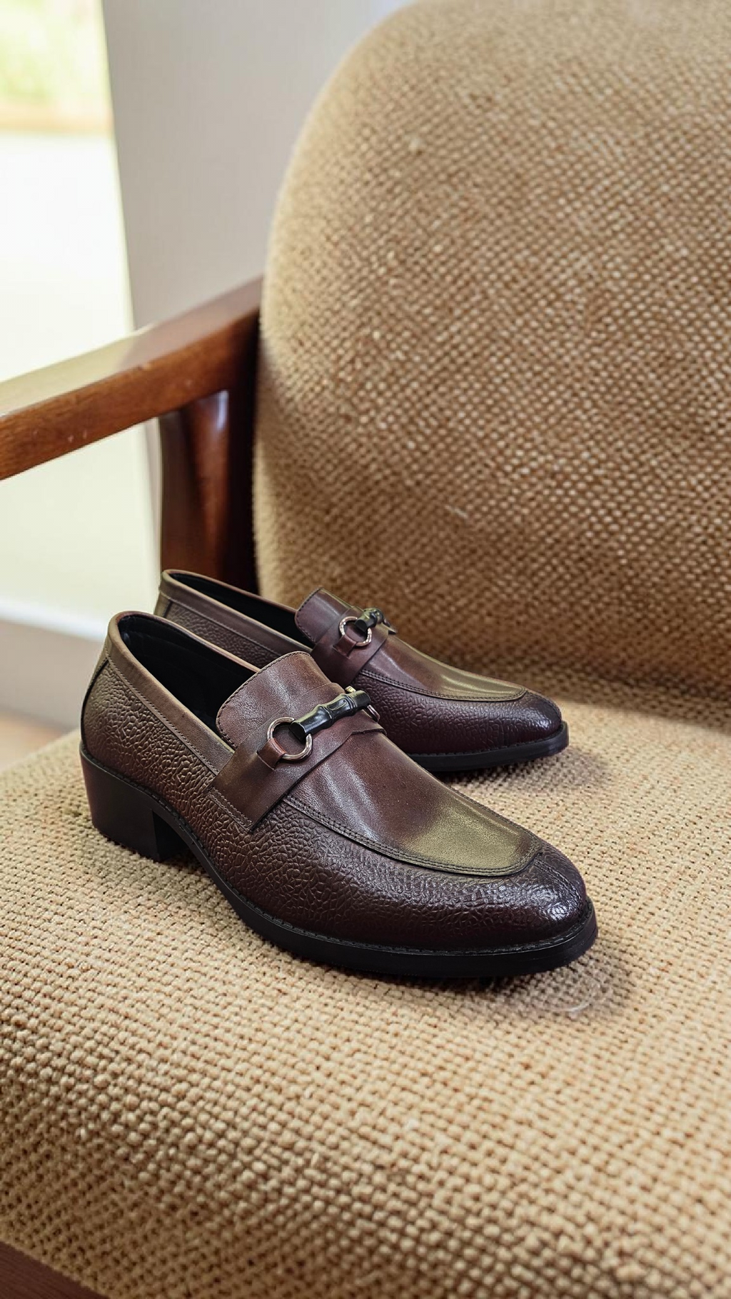 Brown Cuban heel loafers (Red sole)