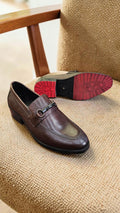 Brown Cuban heel loafers (Red sole)
