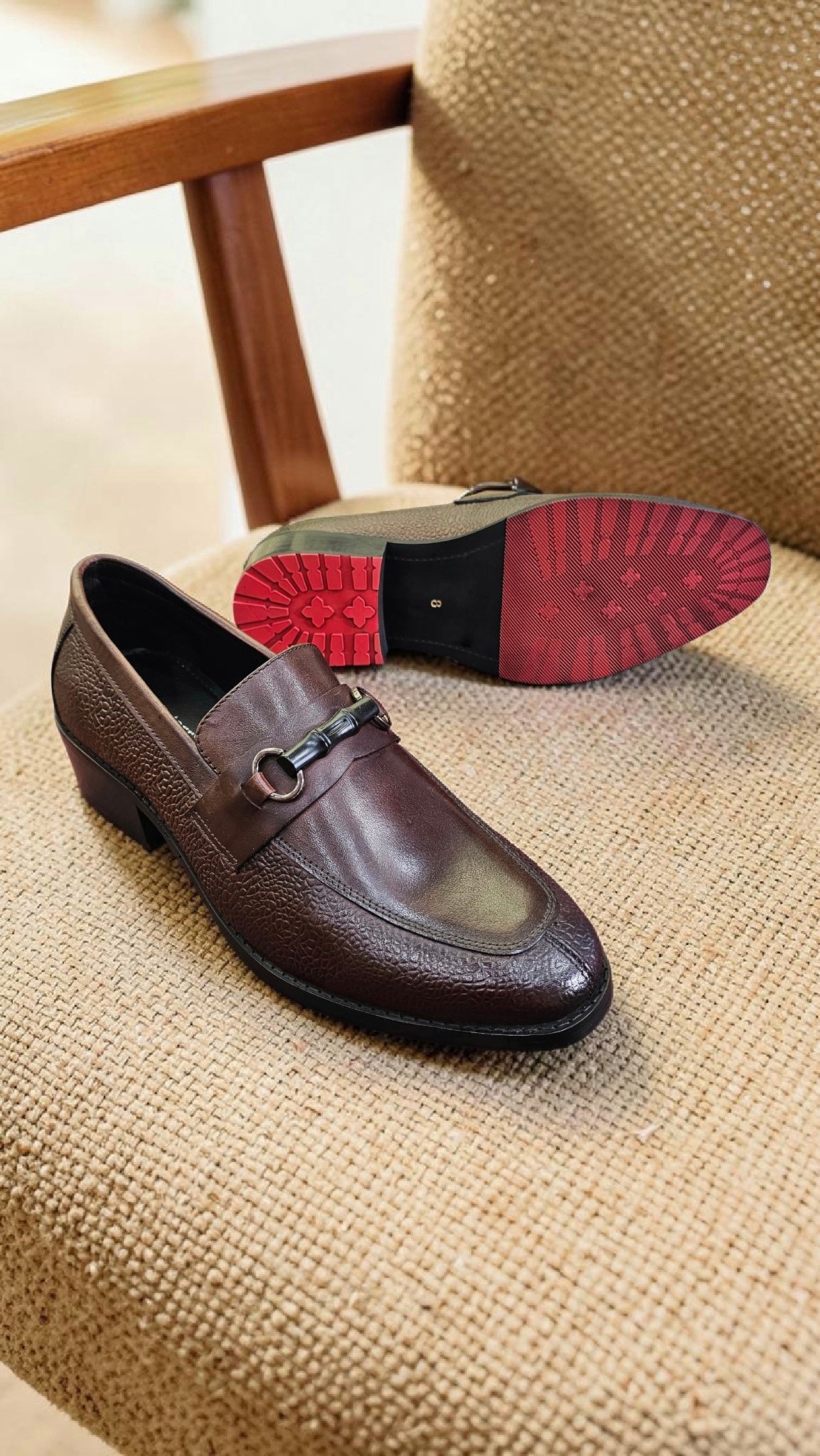 Brown Cuban heel loafers (Red sole)