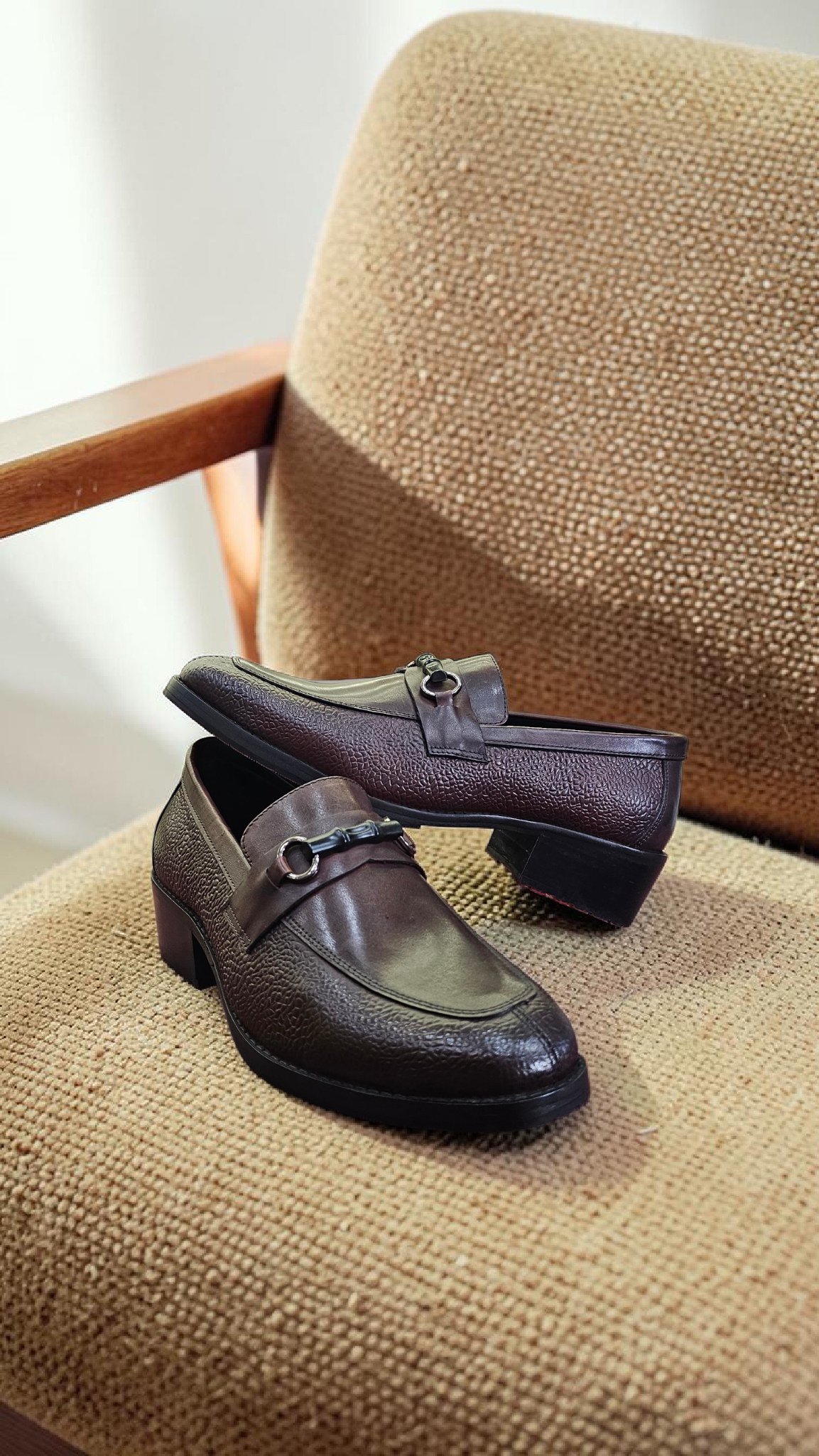 Brown Cuban heel loafers (Red sole)