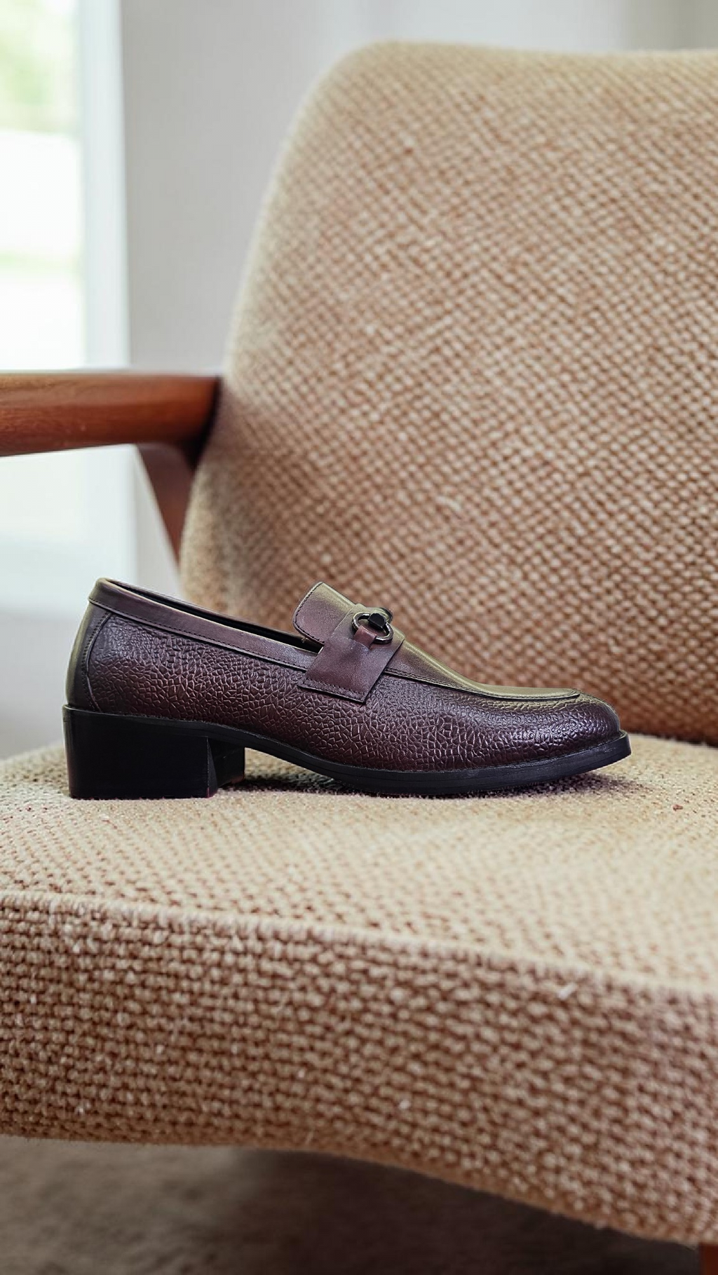 Brown Cuban heel loafers (Red sole)
